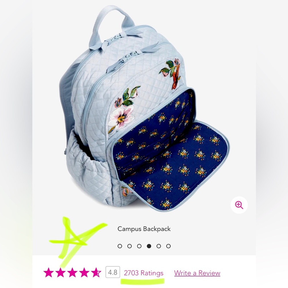 Vera Bradley Large Campus Backpack in Denim ✨ Sea Air Floral - Picture 2 of 11